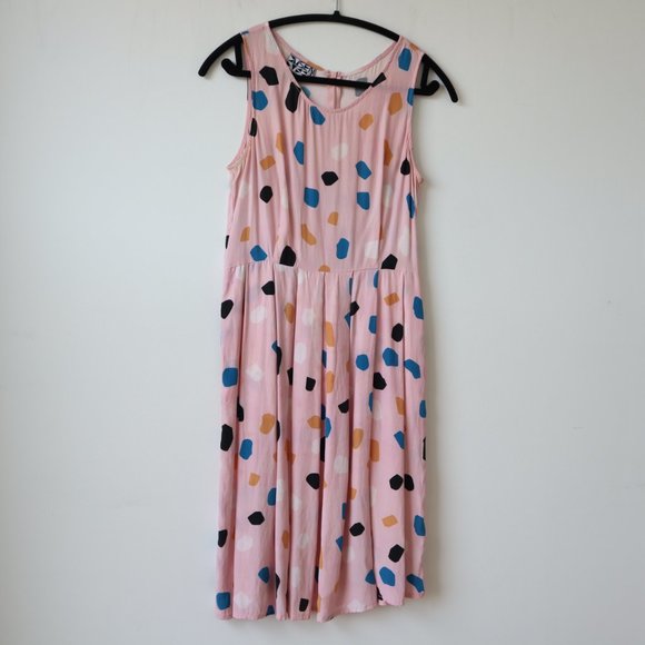Dusen Dusen Silk Geometric Patterned Pink Tank Midi Dress, Size Small - Picture 3 of 15